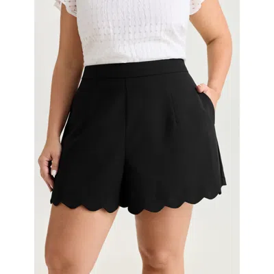 Bloomchic Women's Plus Size Stretchy Scalloped Hem Shorts Black Elegant Wide Leg Non Shorts 30/6x