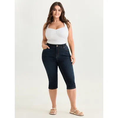 Bloomchic Women's Plus Size Stretchy Skinny-fit Capri Jeans Darkblue Non Skinny Fit 12/l In Blue