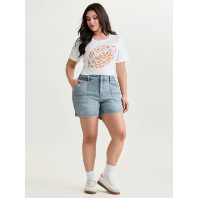 Bloomchic Women's Plus Size Stretchy Skinny-fit Denim Shorts Midblue Twist High Rise High Stretch Casual 12/l