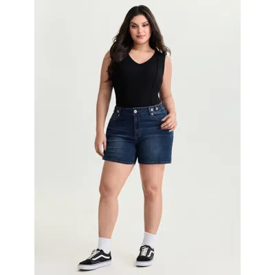 Bloomchic Women's Plus Size Stretchy Skinny-fit High-rise Denim Shorts Darkindigo Non High Rise Casual 22/3x In Purple