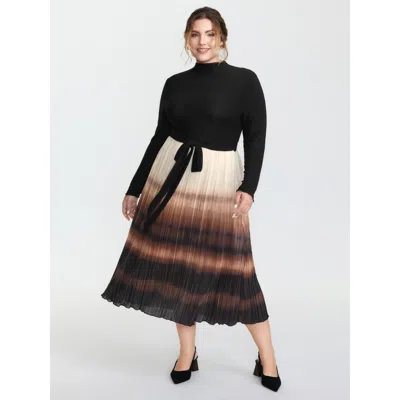 Bloomchic Women's Plus Size Stretchy Slit Sleeve Waist-tie Maxi Dress Blackflower Ombre Midi Elegant 22-24/3x