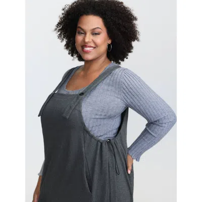 Bloomchic Women's Plus Size Stretchy Solid Adjustable Overall Jumpsuit Dimgray Casual Relaxed Fit 10/m