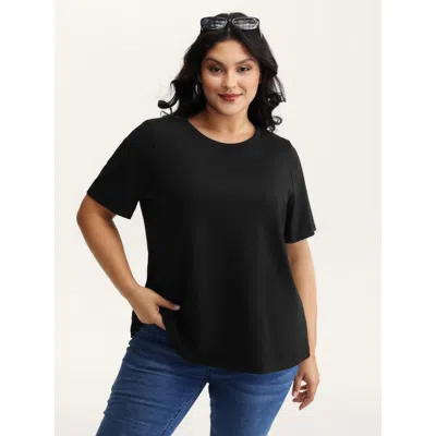 Bloomchic Women's Plus Size Stretchy Solid Crew Neck T-shirt Black Solid Casual Short Sleeve Round Neck 12/l