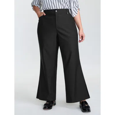 Bloomchic Women's Plus Size Stretchy Split Hem Bootcut Pants Black Solid Slight Flare Mid Rise Casual 10/m