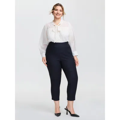 Bloomchic Women's Plus Size Stretchy Split Hem Cropped Pants Darkblue Non Straight Fit Mid Rise Office 18-20/2 In Blue