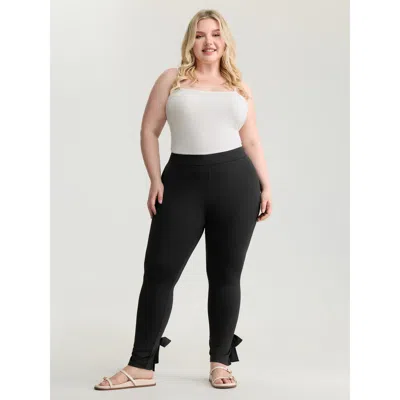 Bloomchic Women's Plus Size Stretchy Split Tie Hem Leggings Black High Stretch Skinny Fit High Rise Casual 22-