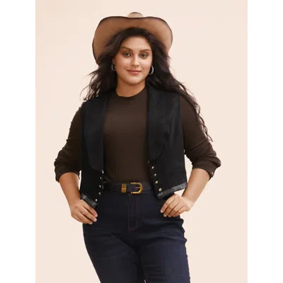 Bloomchic Women's Plus Size Stretchy Suede Waist Cinching Vest Black Patchwork 10/m