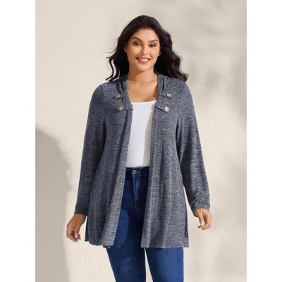 Bloomchic Women's Plus Size Stretchy Textured Button Detail Kimono Indigo Button Front Fit & Flare Side Pocket In Purple