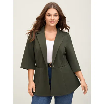 Bloomchic Women's Plus Size Stretchy Textured Cinched Flared Waist Blazer Armygreen Texture Sleeve 3/4 Sleeve 