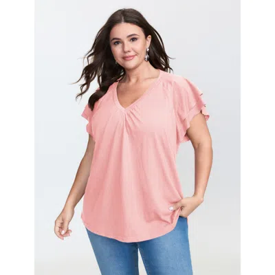 Bloomchic Women's Plus Size Stretchy Textured Flared Sleeve T-shirt Lightpink Non Casual Cap Sleeve 22-24/3x