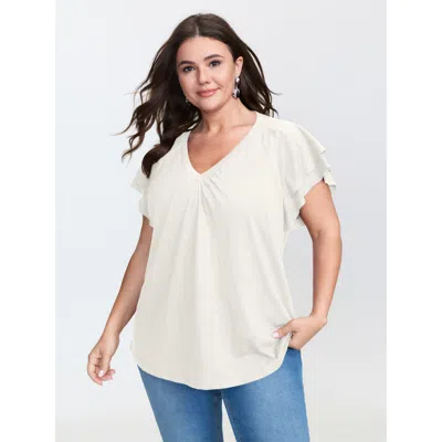 Bloomchic Women's Plus Size Stretchy Textured Flared Sleeve T-shirt Whitesmoke Non Casual Cap Sleeve 22-24/3x