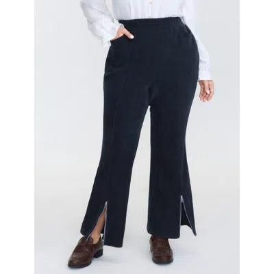 Bloomchic Women's Plus Size Stretchy Textured Slit Hem Zipper Detail Pants Indigo Stripes Slight Flare Mid Ris In Purple