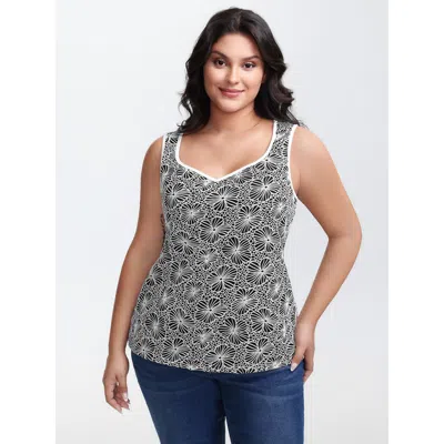 Bloomchic Women's Plus Size Stretchy Textured Two-tone Jacquard Tank Top Black Elegant X-line 10/m