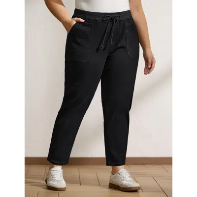 Bloomchic Women's Plus Size Stretchy Threaded Waist Skinny-fit Jeans Denimblack Elastic Waist Skinny Fit High  In Black