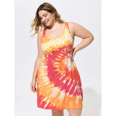 Bloomchic Women's Plus Size Stretchy Tie-dye Effect Sleeveless Mini Knit Dress Brightorange Vacation Knee Leng