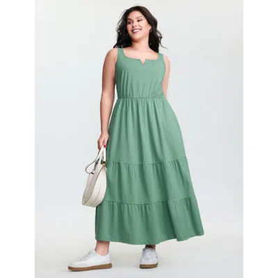 Bloomchic Women's Plus Size Stretchy Tiered Flowy Maxi Dress Mint Solid Maxi Casual Tiered 10/m In Green