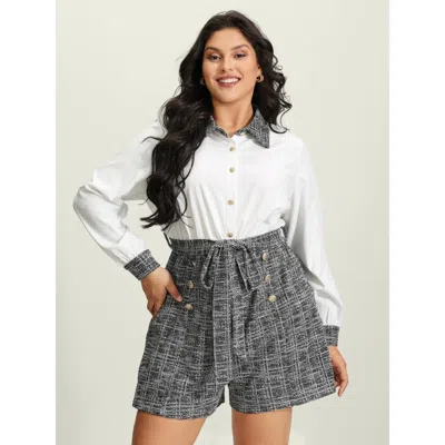 Bloomchic Women's Plus Size Stretchy Tweed Patch Pocket Romper Ivory Office Low Stretch 28/5x In White