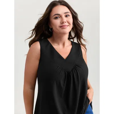 Bloomchic Women's Plus Size Stretchy V-neck Pleated Tank Top Black Casual A-line 10/m