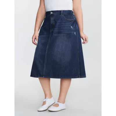 Bloomchic Women's Plus Size Stretchy Waist Bootcut Maxi Denim Skirt Darkindigo Casual No Stretch 12/l In Purple