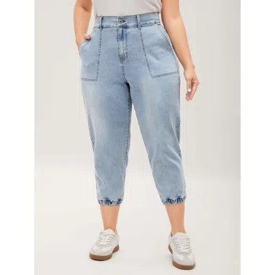 Bloomchic Women's Plus Size Stretchy Waist Boyfriend Jeans Midblue Tapered Ankle Medium Stretch 30/6x