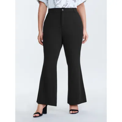 Bloomchic Women's Plus Size Stretchy Waist Crease Line Flared Pants Black Non Flared Mid Rise Office 10/m
