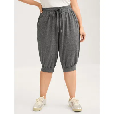 Bloomchic Women's Plus Size Stretchy Waist Cuffed Lounge Bottoms Dimgray Capri 12/l