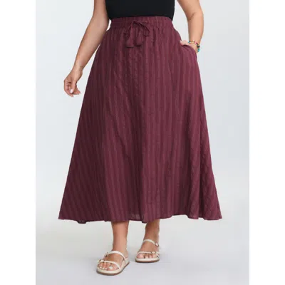 Bloomchic Women's Plus Size Stretchy Waist Drawstring Maxi Skirt Rust Woven Ribbon&lace Trim A-line Vacation 1 In Brown