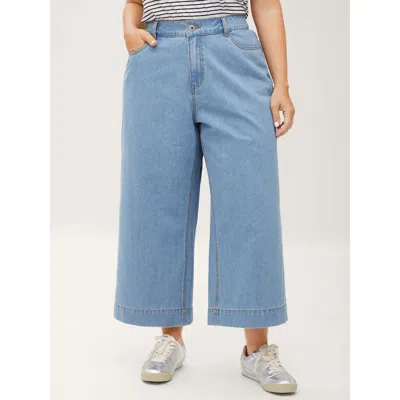 Bloomchic Women's Plus Size Stretchy Waist Flared Hem Jeans Bluevintage Wide Leg Medium Stretch 10/m