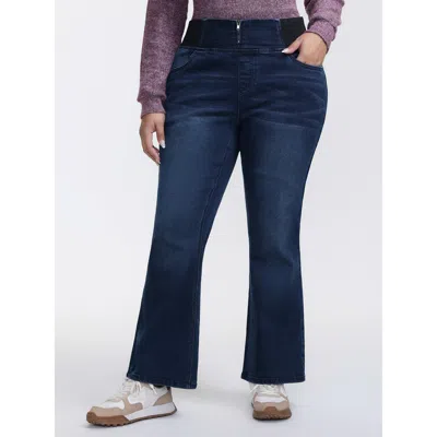 Bloomchic Women's Plus Size Stretchy Waist Flared Hem Jeans Denimindigo Flared High Stretch 12/l