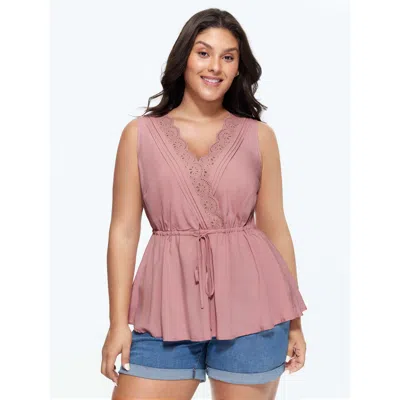 Bloomchic Women's Plus Size Stretchy Waist Lace Trim Tank Top Blush Casual A-line Deep V-neck 18-20/2x In Pink