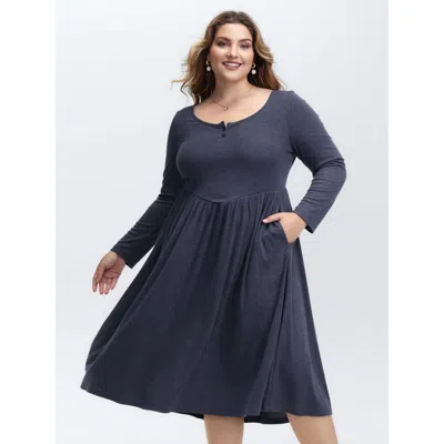 Bloomchic Women's Plus Size Stretchy Waist Scoop Neck Knit Midi Dress Indigo Casual Midi 22-24/3x In Purple