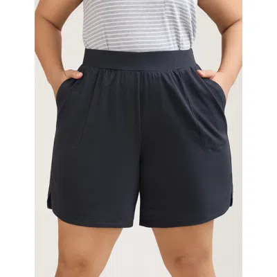Bloomchic Women's Plus Size Stretchy Waist Split Relaxed Shorts Midnight Casual Straight Fit Non Shorts 10/m In Blue