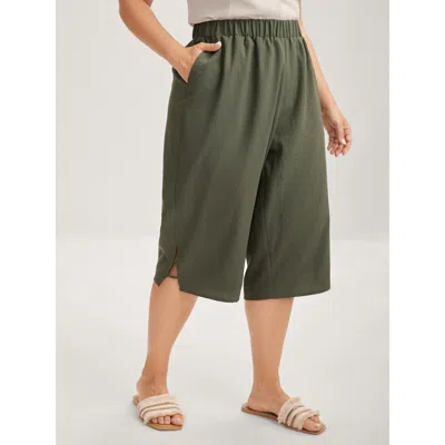 Bloomchic Women's Plus Size Stretchy Waist Straight-leg Capri Pants Armygreen Non Straight Fit Mid Rise Vacati