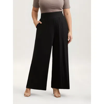 Bloomchic Women's Plus Size Stretchy Waist Straight-leg Pants Black Solid Wide Leg Mid Rise Casual 12/l