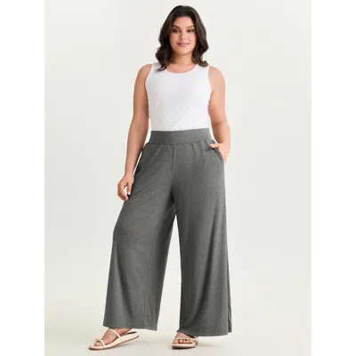 Bloomchic Women's Plus Size Stretchy Waist Straight-leg Pants Dimgray Solid Wide Leg Mid Rise Casual 10/m