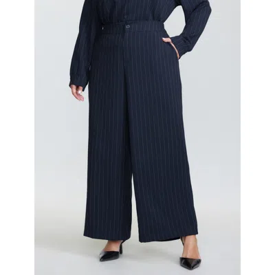 Bloomchic Women's Plus Size Stretchy Waist Striped Straight-leg Pants Indigo Solid Straight Fit Mid Rise Offic In Purple