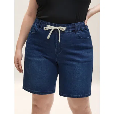 Bloomchic Women's Plus Size Stretchy Waist Tie Straight-leg Denim Shorts Denimindigo No Stretch Casual 10/m