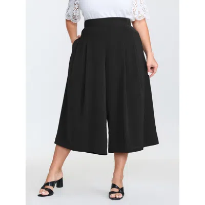 Bloomchic Women's Plus Size Stretchy Waist Wide-leg Pants Black Non A-line Mid Rise Elegant 12/l
