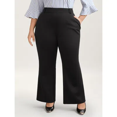 Bloomchic Women's Plus Size Stretchy Waist Zipper Pocket Flared Pants Black Non Slight Flare Mid Rise Office 1