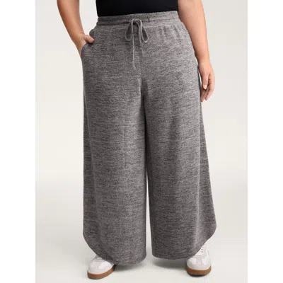 Bloomchic Women's Plus Size Stretchy Waistband Color-mix Knit Pants Mediumgray Non Wide Leg Mid Rise Casual 18