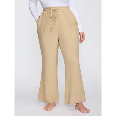 Bloomchic Women's Plus Size Stretchy Waistband Flared Hem Lounge Bottoms Lightbrown Full 10/m In Brown