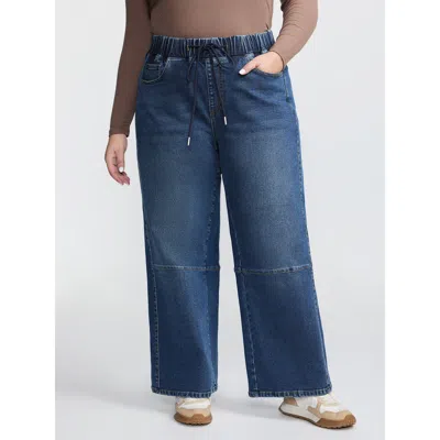 Bloomchic Women's Plus Size Stretchy Waistband Straight-leg Jeans Bluevintage Wide Leg High Stretch 12/l