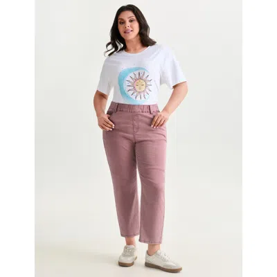 Bloomchic Women's Plus Size Stretchy Wide Waistband Cropped Jeans Denimdustypink Straight Fit Medium Stretch 2
