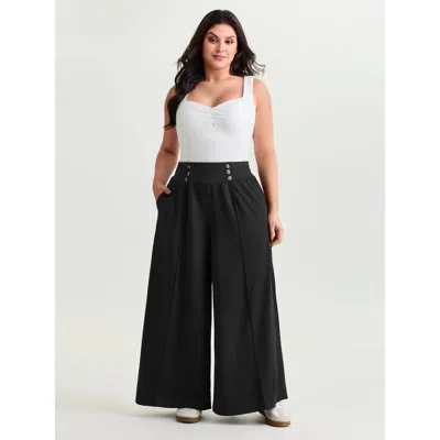 Bloomchic Women's Plus Size Stretchy Wide Waistband Wide-leg Pants Black Solid Straight Fit High Rise Casual 1