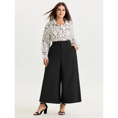 Bloomchic Women's Plus Size Stretchy Wide Waistband Wide-leg Pants Black Solid Wide Leg Mid Rise Office 10/m