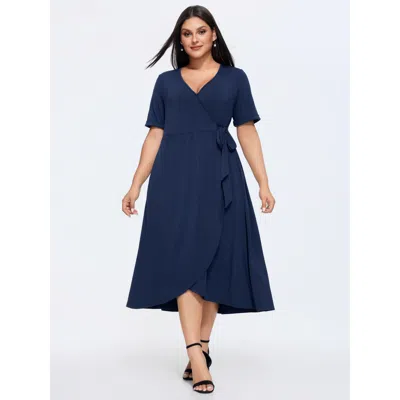 Bloomchic Women's Plus Size Stretchy Wrap Side-tie Midi Dress Indigo Solid Maxi Office Wrap / Overlap 12/l In Purple
