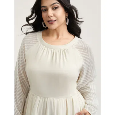 Bloomchic Women's Plus Size Stretchy-waist Pockets Plain Textured Midi Dress Beige Synthetic Texture Midi Eleg In Sand