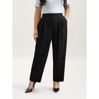 Bloomchic Women's Plus Size Stretchy-waist Straight Leg Pants Black Straight Fit Mid Rise Office 10/m