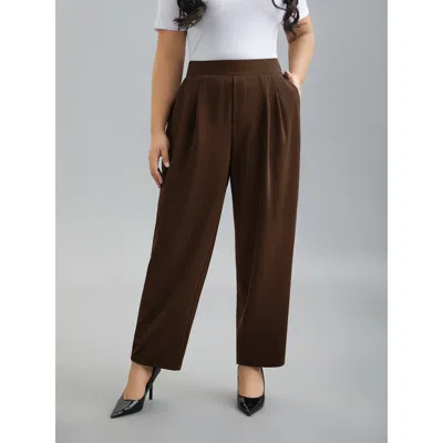 Bloomchic Women's Plus Size Stretchy-waist Straight Leg Pants Darkbrown Straight Fit Mid Rise Office 10/m In Brown