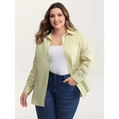 Bloomchic Women's Plus Size Stripe Button-down Pocket Blouse Lightyellow Stripes Casual Extra Long Sleeve 22-2